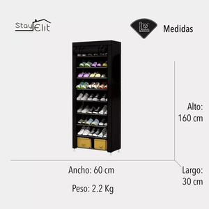 Zapatero De Tela Negro 9 niveles